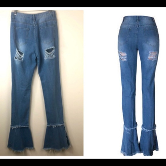 JCJQ Heavily Distressed Bell Bottom Jeans. - Picture 3 of 14